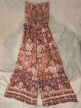 Smocked Strapless Wide-Leg Jumpsuit Small